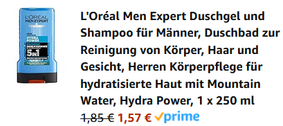 🚿 LOréal Men Expert Hydra Power 5 in 1 Duschgel, 250ml ab 1,57€ (statt 2€)