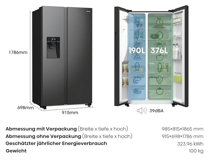 Hisense RS5P535NTFE Side By Side Kühl Gefrier Kombination für 888€ (statt 1.029€)