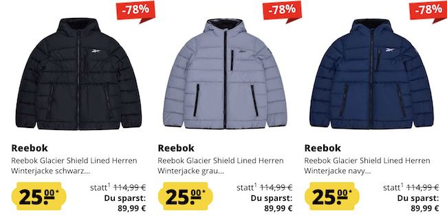 🔥 SportSpar: Reebok Winterjacken Sale für je 25€