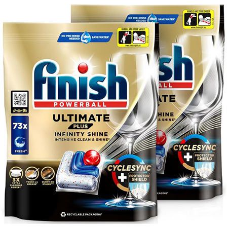 2 x 73er Pack Finish Ultimate Plus Infinity Shine Spülmaschinentabs ab 25,62€ (statt 35€)