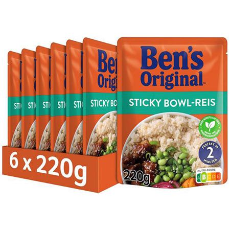 🍚 6er Pack Bens Original Express Sticky Bowl-Reis, je 220g ab 8,36€ (statt 14€)