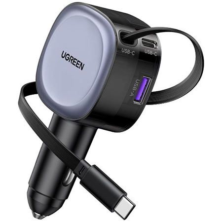 UGREEN Einziehbares 3 Port USB C/A Auto Ladegerät mit max. 75W für 23,99€ (statt 33€)