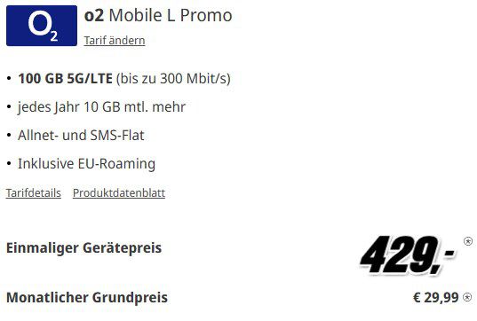 🍎 Apple Iphone 16 Pro für 429€ + o2 Allnet 100GB LTE/5G für 29,99€ mtl.