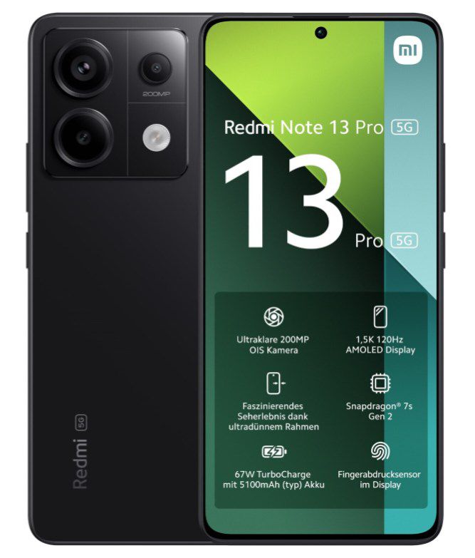 🎉Wochenenddeal! eff. Gratis! Xiaomi Redmi Note 13 Pro 5G für 59€ +o2 7GB/Flat für 4,99€ mtl.