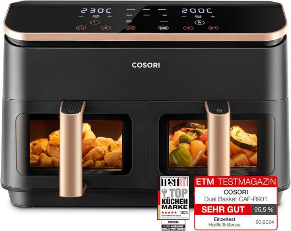 🍟 Cosori CAF R903 AEU 6 in 1 Dual Zone Air Fryer XXL, 8,5L für 169,99€ (statt 250€)