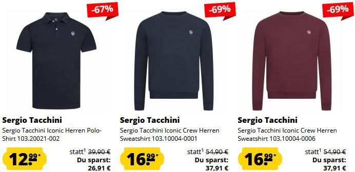 👕 SportSpar: Sergio Tacchini Sale ab 11,99€ + 5€ Gutschein ab 60€