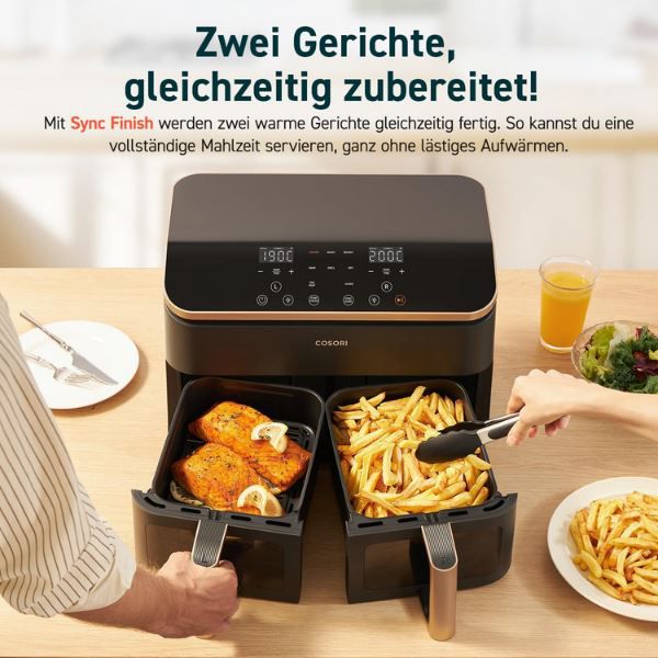 🍟 Cosori CAF R903 AEU 6 in 1 Dual Zone Air Fryer XXL, 8,5L für 169,99€ (statt 250€)