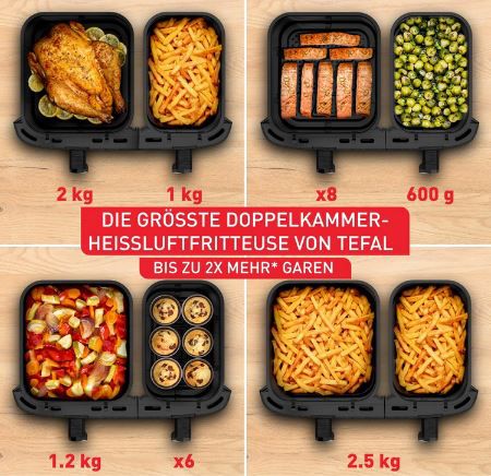 🍟 Tefal Dual Easy Fry XXL Doppelkammer Heißluftfritteuse, 11L für 189,99€ (statt 230€)