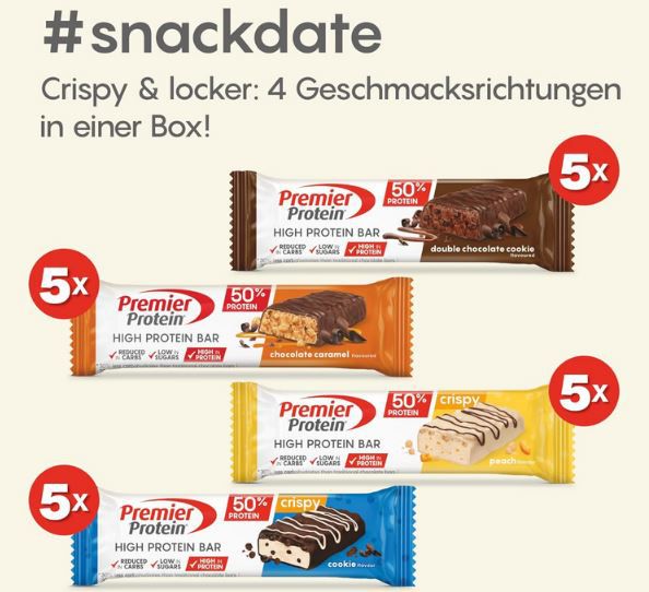 🍫 20er Pack Premier Protein High Protein Bar Multiflavourbox ab 16,14€ (statt 21€)