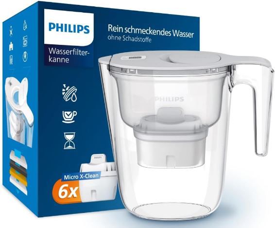 Philips Water Wasserfilterkanne +6 Micro X Clean Ersatzfilterkartuschen für 26,29€ (statt 40€)