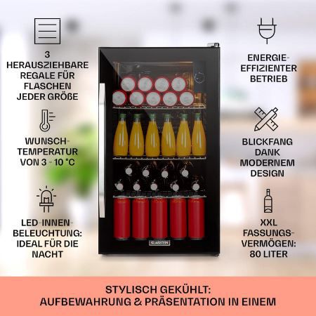 🧊 Klarstein Getränkekühlschrank mit 3 Ablagen, 80L für 220,99€ (statt 272€)