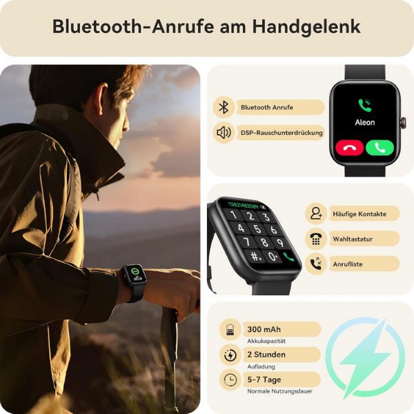 ⌚ Yoever 1,91 Smartwatch mit Telefonfunktion & Alexa für 19,19€ (statt 60€)