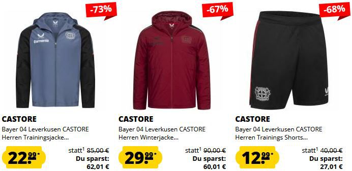 🏟️ SportSpar: Castore Bayer Leverkusen & SC Sevilla Fanartikel Sale ab 5,99€ + 5€ Gutschein