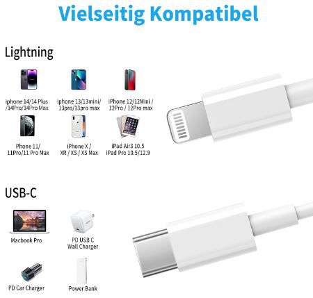 3er Pack RCTech MFi Zertifiziert USB C auf Lightning Kabel, 1,8m für 3,84€ (statt 11€)