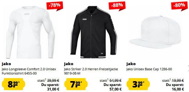 👕 Jako Mega  88% Sale mit Preisen ab 1,99€ + 5€ Gutschein ab 60€