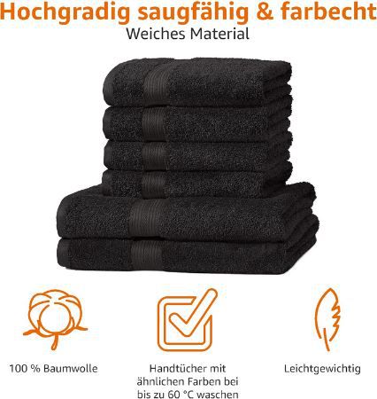 6er Pack Amazon Basics Handtuch Set aus Baumwolle für 24,93€ (statt 33€)