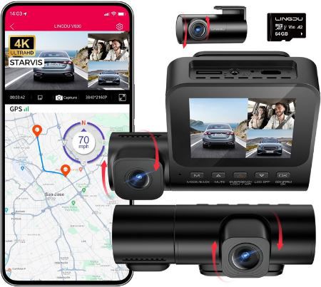 Lingdu V620 Dashcam mit 4K + 1080P inkl. SD Karte für 74,99€ (statt 150€)