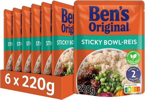 🍚 6er Pack Bens Original Express Sticky Bowl Reis, je 220g ab 8,36€ (statt 14€)