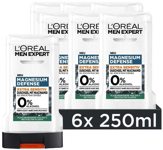 6er Pack LOréal Men Expert Magnesium Defense Duschgel ab 8,49€ (statt 12€)