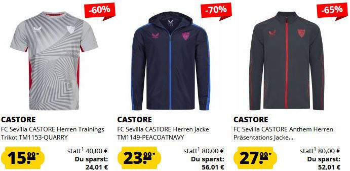 🏟️ SportSpar: Castore Bayer Leverkusen & SC Sevilla Fanartikel Sale ab 5,99€ + 5€ Gutschein