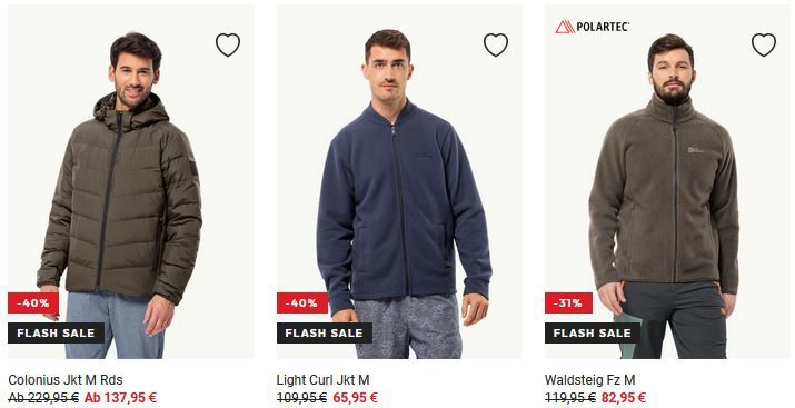 🔥 Jack Wolfskin Flash Sale mit  40% + 20% Extra auf Fleece & Jacken   z.B. Daunenjacke 110€ (statt 148€)