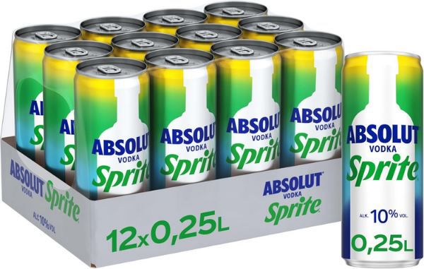 🥤 12er Pack Absolut Vodka Sprite Mixgetränk, je 250ml für 23,99€ (statt 33€)