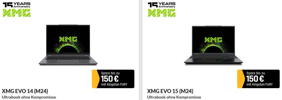 🔥💻 XMG Laptops bis zu 150€ Sofortrabatt   z.B. XMG EVO 14 (M24) für 979€ (statt 1.129€)