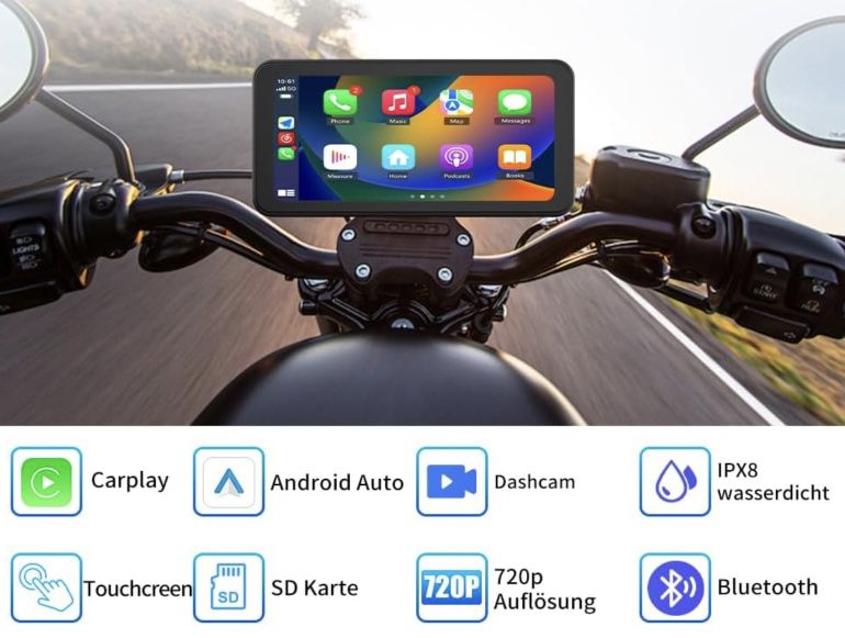 6,25 Zoll Motorrad Carplay Android Auto Display mit Dashcam für 104,99€ (statt 150€)