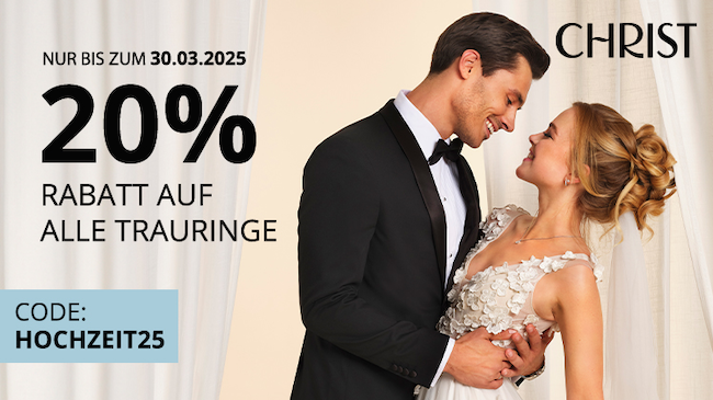 💍 20% Rabatt auf alle Trauringe bei Christ