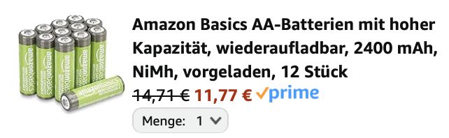 🔋12x wiederaufladbare Amazon Basics AA Batterien für 12€ (statt 17€)