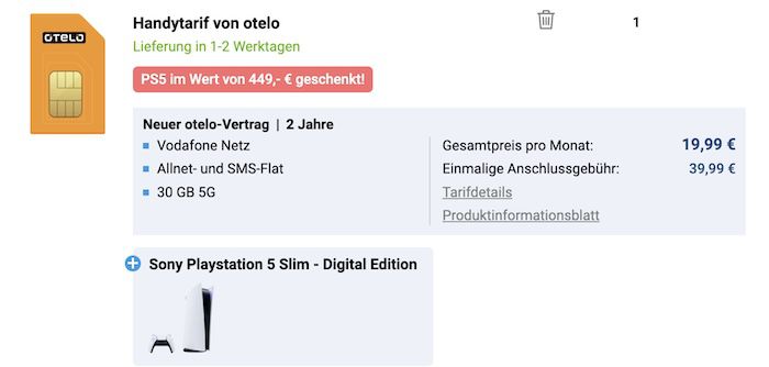 🧨 Sony PlayStation 5 Slim Digital + Vodafone 30GB Allnet für 19,99€ mtl. + 50€ Bonus