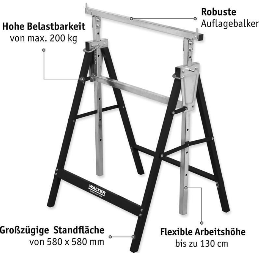 2x WALTER Unterstellbock höhenverstellbar 200kg Tragfähigkeit für 39,90€ (statt 50€)