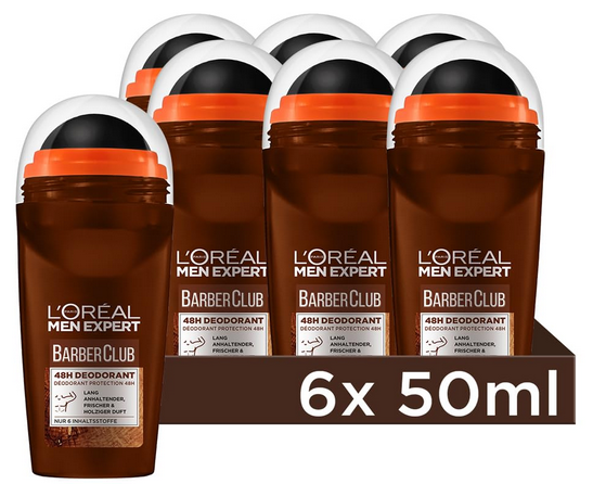 6x LOréal Barber Club Men Expert 48H Deoroller 50ml für 10€ (statt 17€)