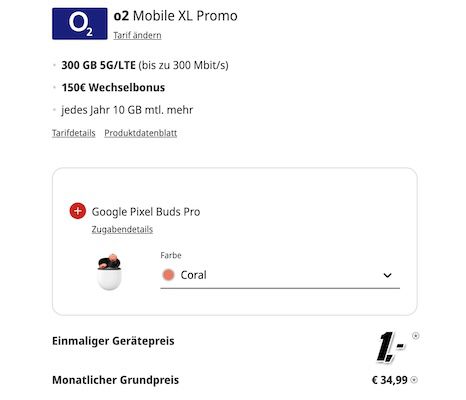 200€ Gewinn 🔥 Google Pixel 9 Pro + Pixel Buds Pro + o2 Allnet 300GB für 34,99€ mtl. + 150€ Bonus