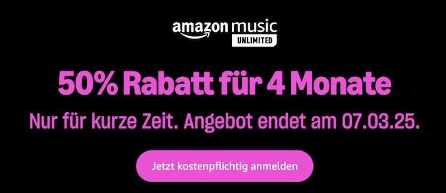 50% Ersparnis 🎶 4 Monate Amazon Music Unlimited ab 4,99€ (statt 11€)