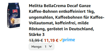 ☕ 1Kg Melitta BellaCrema Decaffeinato Bohnenkaffee ab 11,19€ (statt 18€)