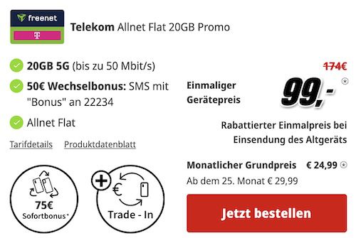 🔥➡️ Samsung Galaxy S25 für 99€ + Telekom Allnet 20GB für 24,99€ mtl.