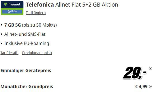 Samsung Galaxy A16 5G für 29€ + o2 7GB/Flat für 4,99€ mtl.