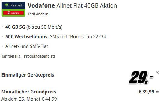 📱 Samsung Galaxy Z Flip6 für 29€ + 40GB Vodafone & Flat für 39,99mtl. + 50€ Bonus