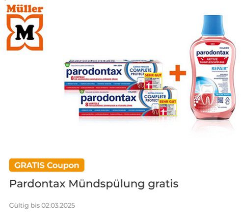 Couponplatz: 2x Parodontax Complete Zahnapasten kaufen und 1x Parodontax Mundspülung gratis dazu