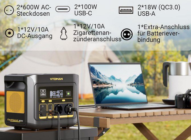 VTOMAN FlashSpeed 600 LiFePO4 Powerstation 600W / 499Wh für 264,50€ (statt 371€)