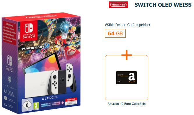 Nintendo Switch OLED Mario Kart Deluxe 8 + Vodafone 30GB 5G/LTE für 19,99€ mtl. + 30€ Amazon Gutschein