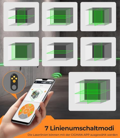 Cigman CM S01 Kreuzlinienlaser mit App Steuerung, Selbstnivellierend für 95,96€ (statt 136€)