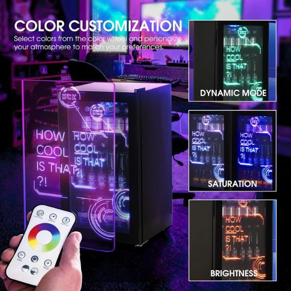 HCK Getränkekühlschrank mit Cyberpunk RGB Beleuchtung, 98L für 422,92€ (statt 510€)