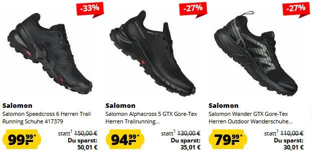 👟 Salomon Outdoor Sale + 5€ Gutschein   z.B. Gore Tex Wanderschuhe für 75€ (statt 99€)