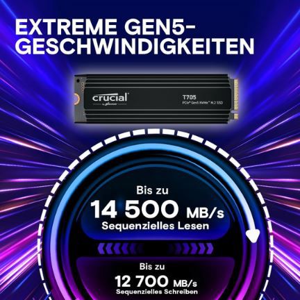 💾 Crucial T705 PCIe Gen5 NVMe M.2 SSD mit 2TB für 201,67€ (statt 248€)