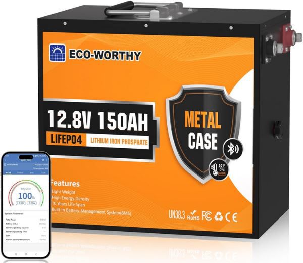 Eco Worthy LiFePO4 150Ah 12V Bluetooth Batterie mit 120A für 314,49€ (statt 370€)