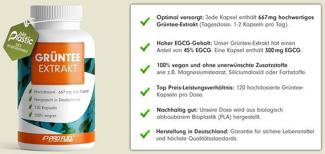 120er Pack ProFuel Grüntee Extrakt Kapseln, Hochdosiert ab 11,51€ (statt 17€)