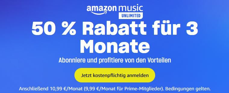 50% Ersparnis 🎶 3 Monate Amazon Music Unlimited ab 4,99€ (statt 11€)   Prime