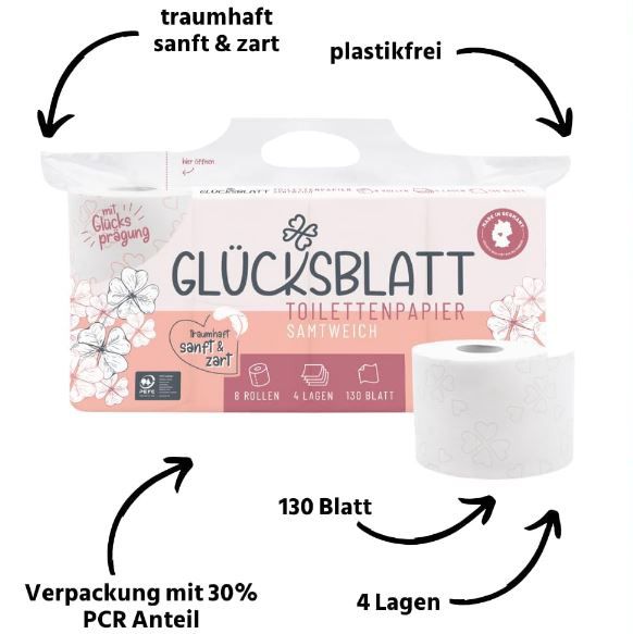 🧻 48 Rollen Glücksblatt Samtweich Toilettenpapier, 4 lagig für 16,99€ (statt 27€)